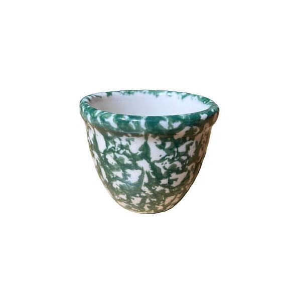 Roseville Henn Green Spongeware custard cup 3" tall. - Picture 2 of 6